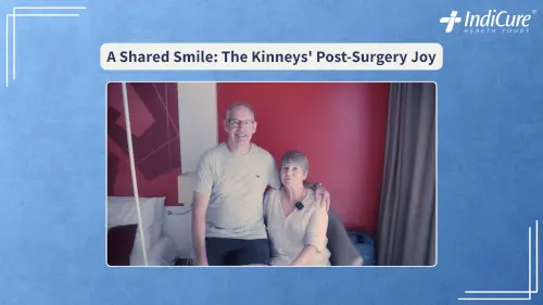 Hip replacement patient Martin Kinney smiling with his wife after surgery, highlighting the caring experience for both